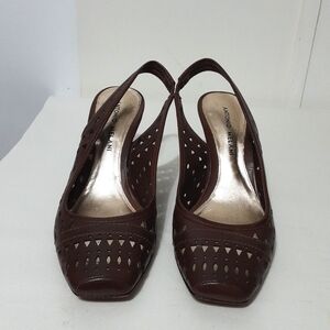 Antonio Melani Brown Leather Lacer Cutout Slingback Heel